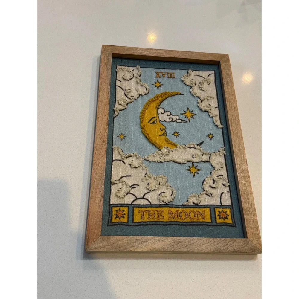 World Market The Moon Tarot Card Framed Embroidered Wall Art XVIII Celestial Art